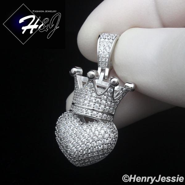 925 STERLING SILVER ICY BLING CZ GOLD PLATED/SILVER 3D HEART CROWN PENDANT*SP491