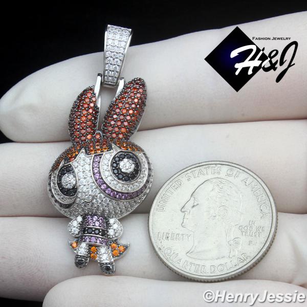 925 STERLING SILVER ICY BLING CZ 3D THE POWERPUFF GIRLS BLOSSOM PENDANT*SP502