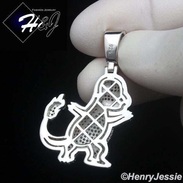 MEN SOLID 925 STERLING SILVER ICY BLING CZ 3D DRAGON CARTOON PENDANT*SP488