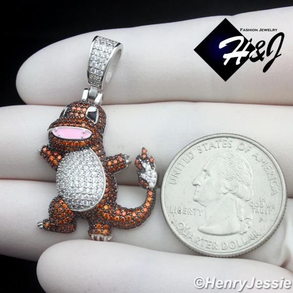 MEN SOLID 925 STERLING SILVER ICY BLING CZ 3D DRAGON CARTOON PENDANT*SP488