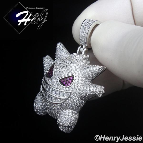 MEN SOLID 925 STERLING SILVER ICY BLING CZ 3D HIPHOP CARTOON PENDANT*P504