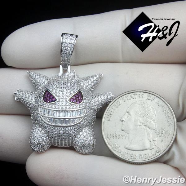 MEN SOLID 925 STERLING SILVER ICY BLING CZ 3D HIPHOP CARTOON PENDANT*P504