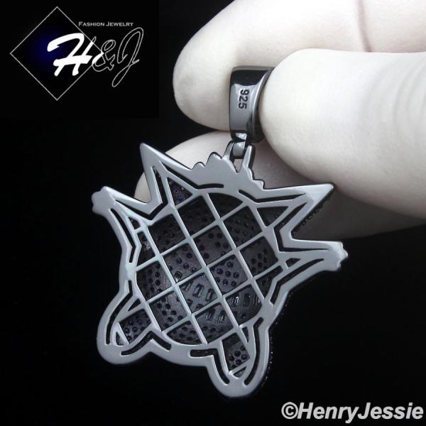 MEN 925 STERLING SILVER ICY PURPLE CZ 3D BLACK PLATED HIPHOP CARTOON PENDANT*P504