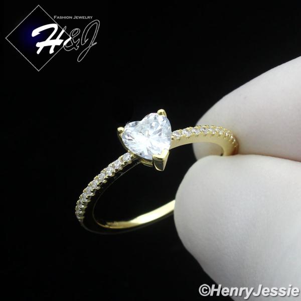 WOMEN 925 STERLING SILVER ICY CZ GOLD PLATED HEART SHAPE ENGAGEMENT RING*GR211
