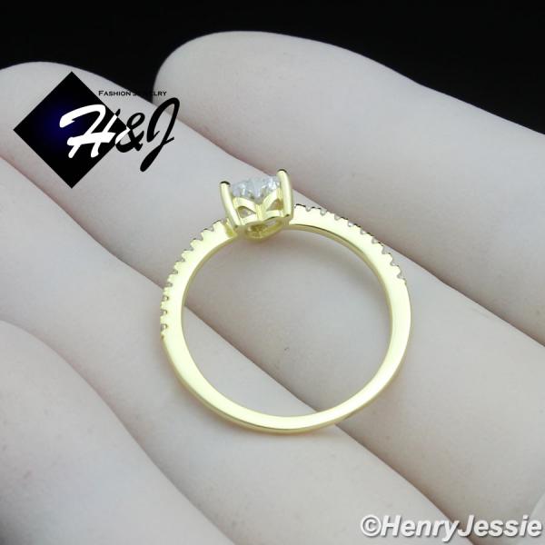 WOMEN 925 STERLING SILVER ICY CZ GOLD PLATED HEART SHAPE ENGAGEMENT RING*GR211