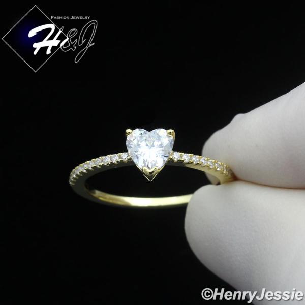 WOMEN 925 STERLING SILVER ICY CZ GOLD PLATED HEART SHAPE ENGAGEMENT RING*GR211