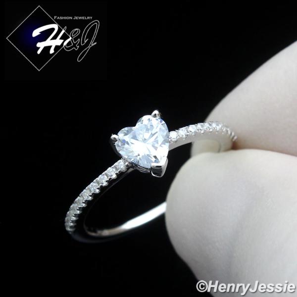 WOMEN SOLID 925 STERLING SILVER ICY BLING CZ HEART SHAPE ENGAGEMENT RING*SR211