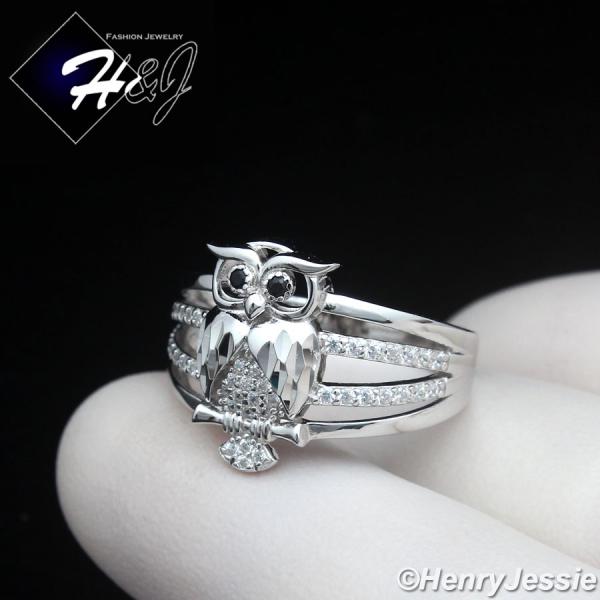 WOMEN 925 STERLING SILVER ICY BLING CZ GOLD PLATED/SILVER 3D OWL BIRD RING*SR221