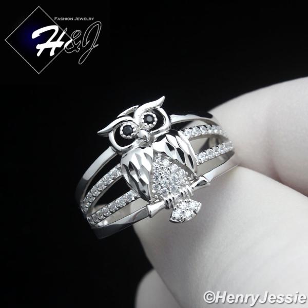 WOMEN 925 STERLING SILVER ICY BLING CZ GOLD PLATED/SILVER 3D OWL BIRD RING*SR221