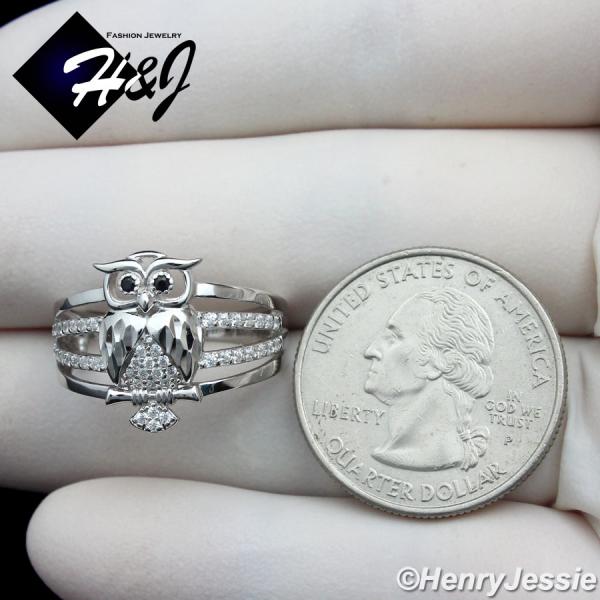 WOMEN 925 STERLING SILVER ICY BLING CZ GOLD PLATED/SILVER 3D OWL BIRD RING*SR221