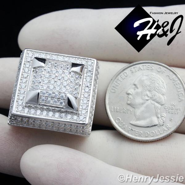 MEN 925 STERLING SILVER LAB DIAMOND SQUARE ICED BLING RING*SR33