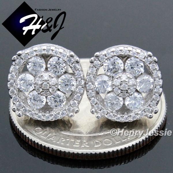 MEN 925 STERLING SILVER ROUND 11MM ICED BLING CZ PUSH BACK STUD EARRING*E71