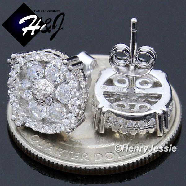 MEN 925 STERLING SILVER ROUND 11MM ICED BLING CZ PUSH BACK STUD EARRING*E71