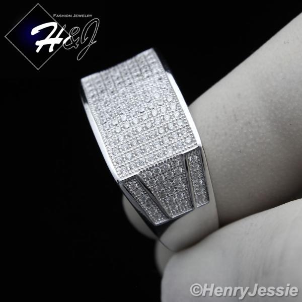 MEN SOLID 925 STERLING SILVER ICY BLING CZ RECTANGLE RING*SR1