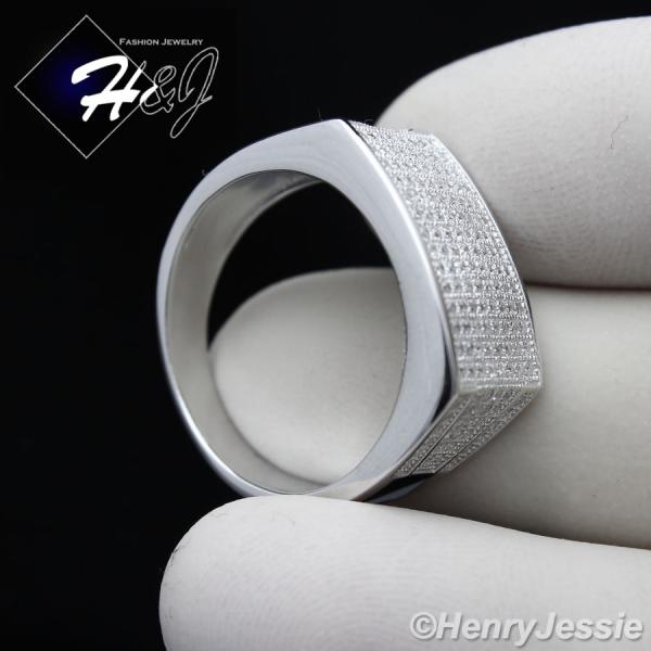 MEN SOLID 925 STERLING SILVER ICY BLING CZ RECTANGLE RING*SR1